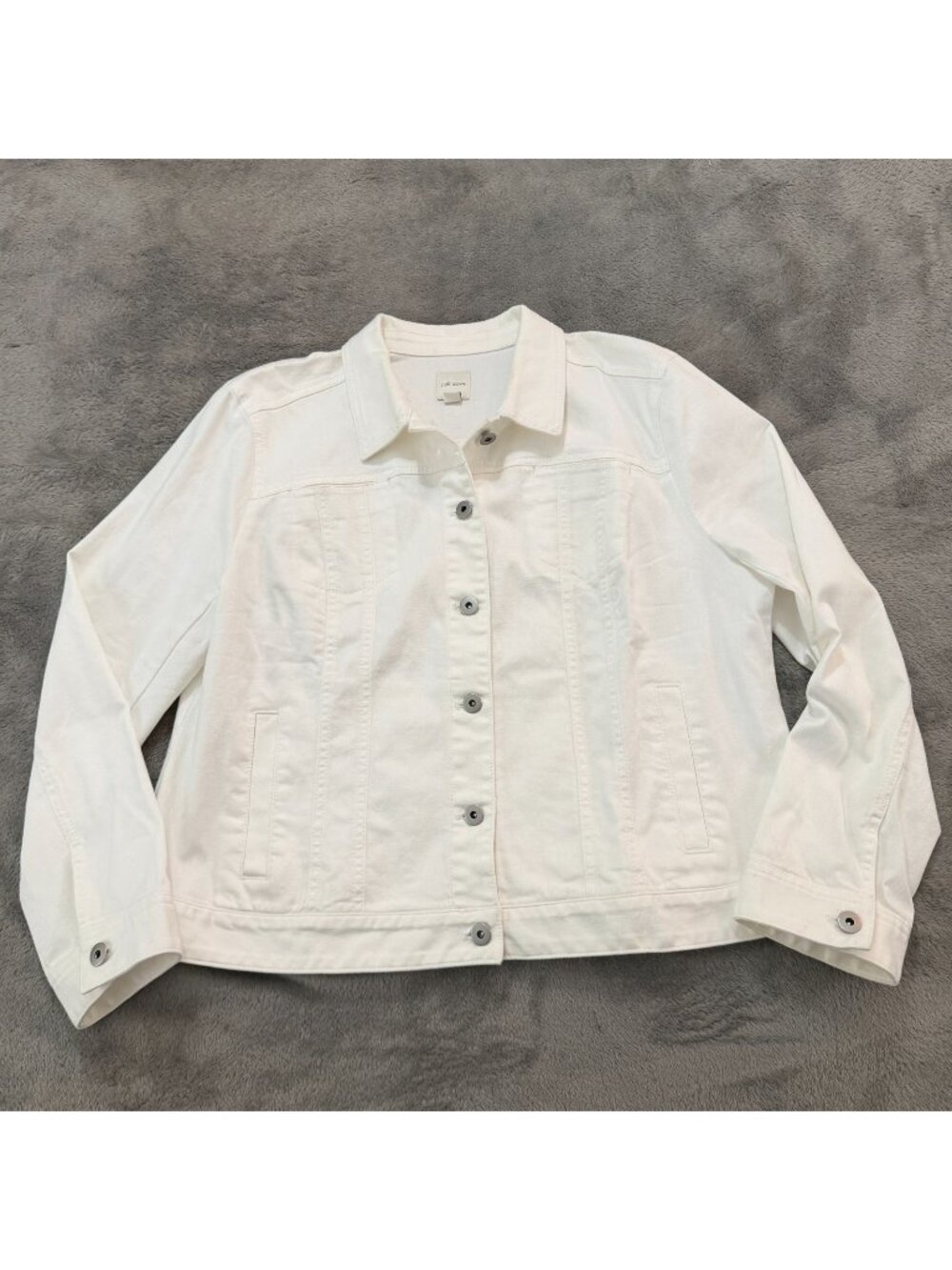 J Jill White Denim Button Up Jean Jacket Womens Large Petite LP Cotton Stretch